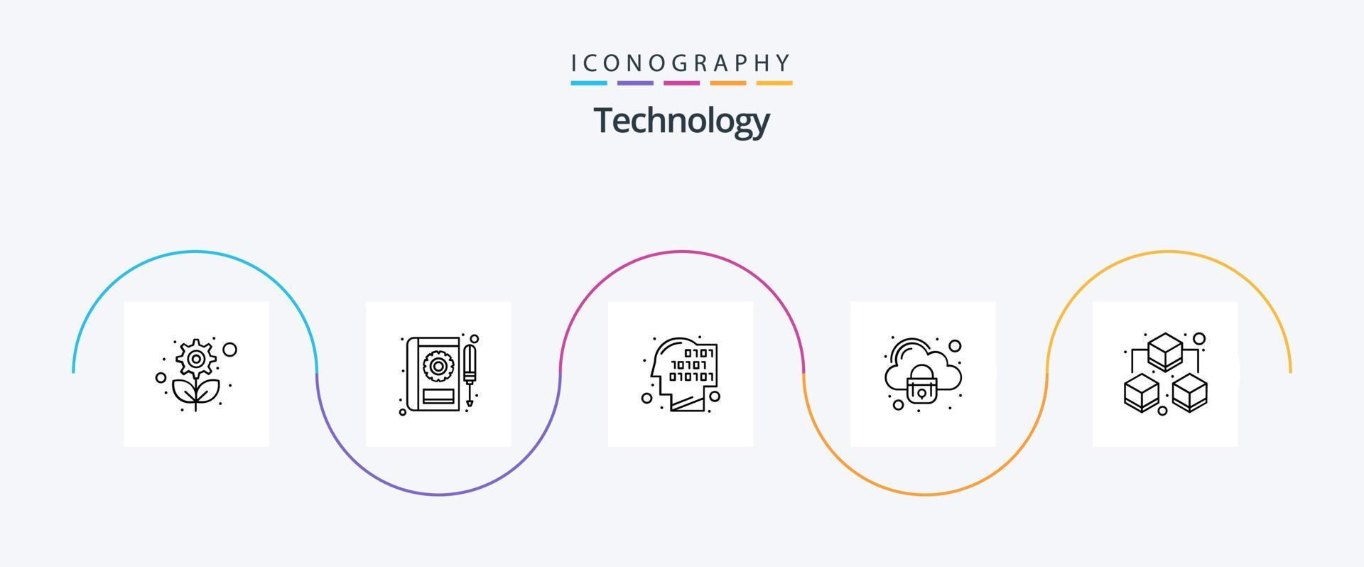 Technology Line 5 Icon Pack Including big. lock. service. cloud. recognition vector