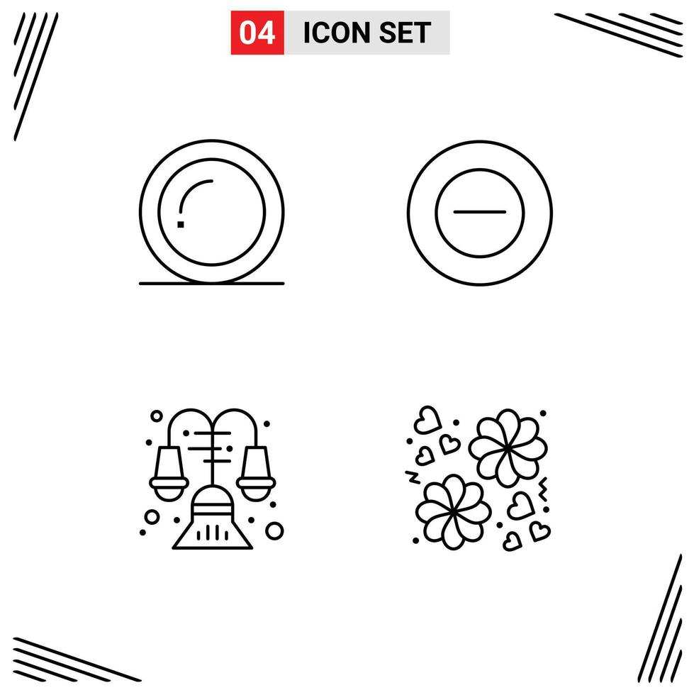 4 Universal Line Signs Symbols of plate interior giving less flower Editable Vector Design Elements