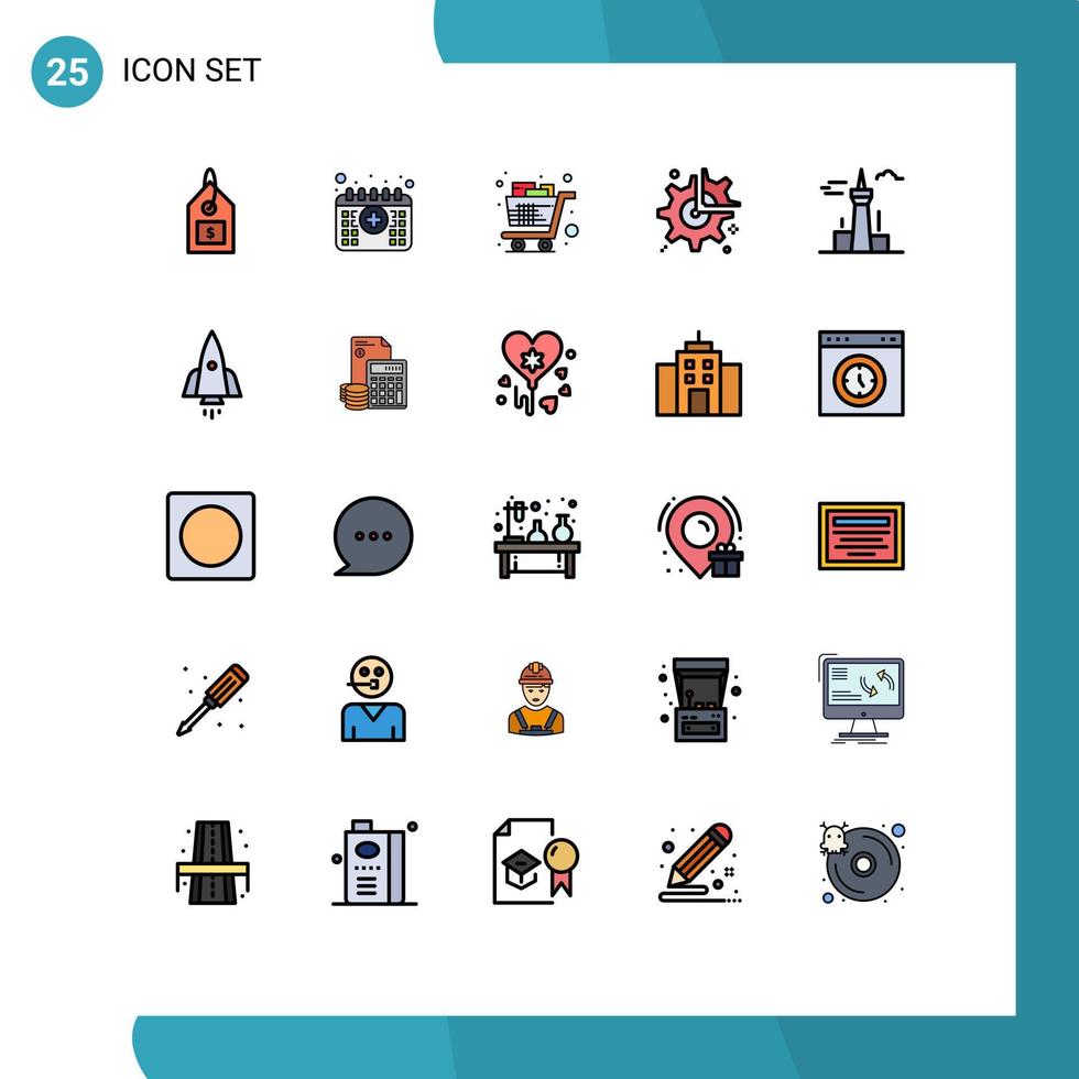 Pictogram Set of 25 Simple Filled line Flat Colors of configuration wheel cart cog trolley Editable Vector Design Elements