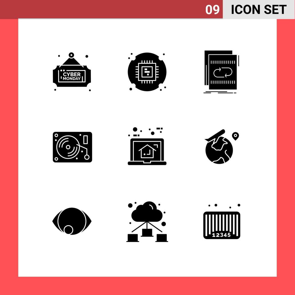 Modern Set of 9 Solid Glyphs Pictograph of home arts audio art sound Editable Vector Design Elements