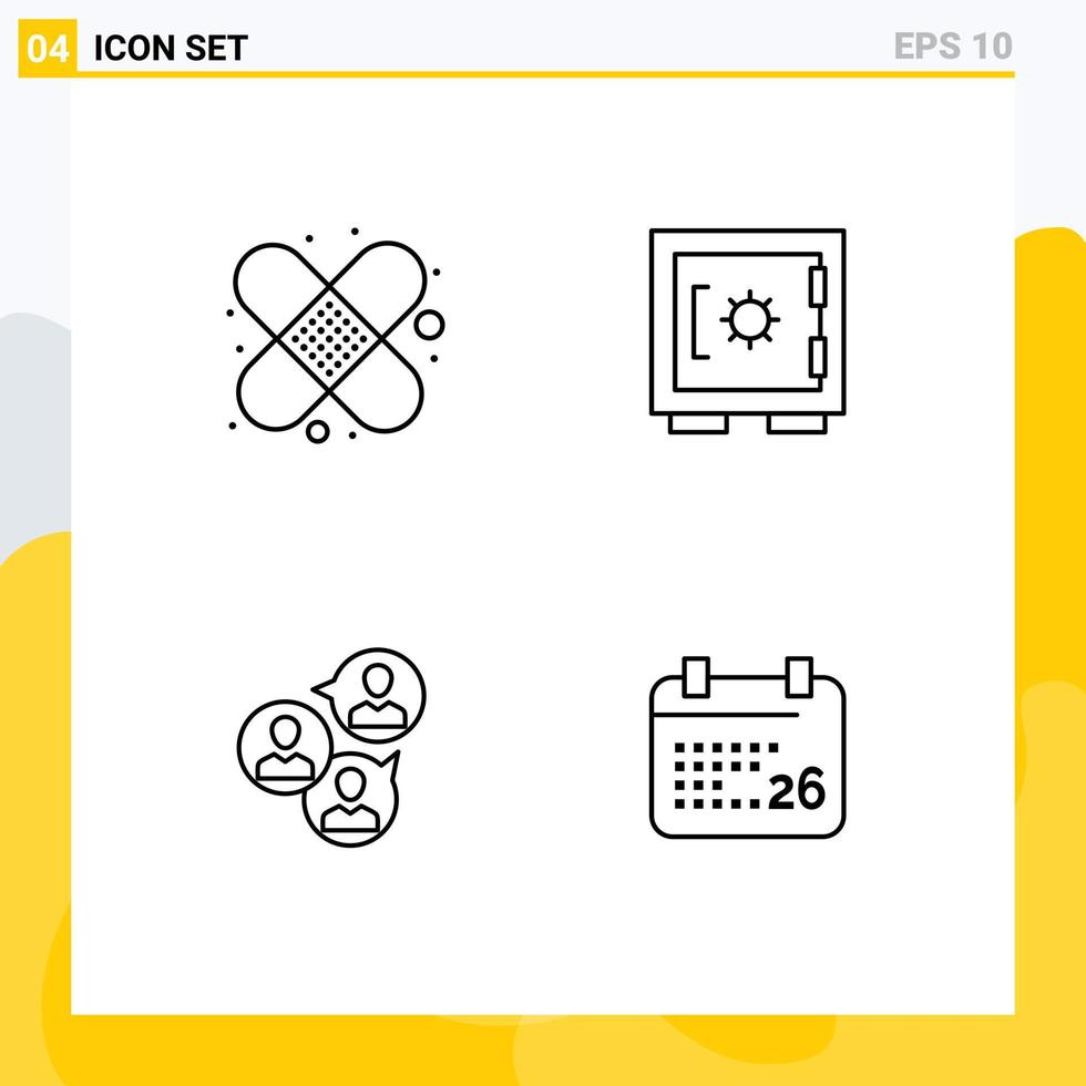 Set of 4 Modern UI Icons Symbols Signs for band aid focus lock secure modern Editable Vector Design Elements