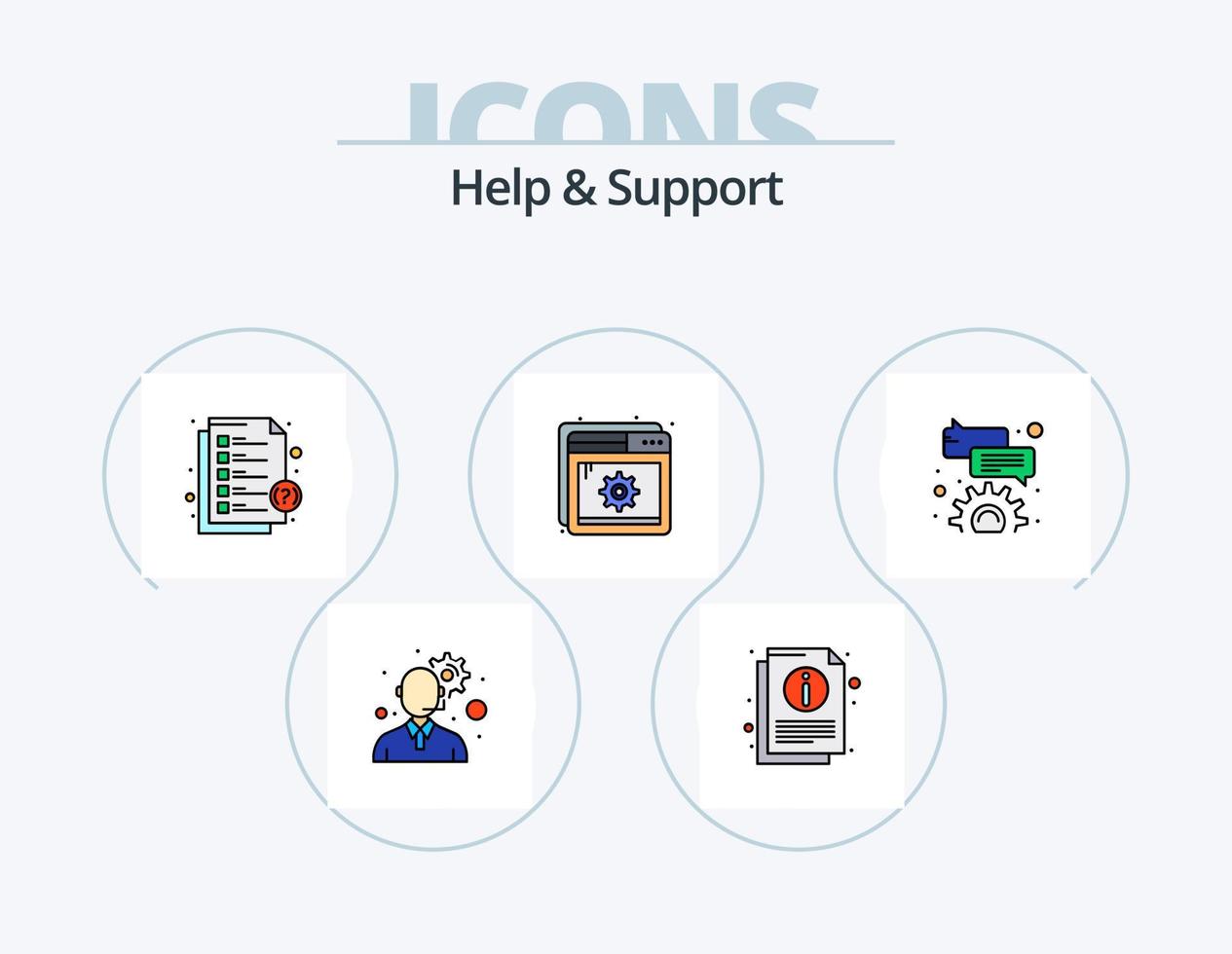 Help And Support Line Filled Icon Pack 5 Icon Design. gear. message. approved. help. vector