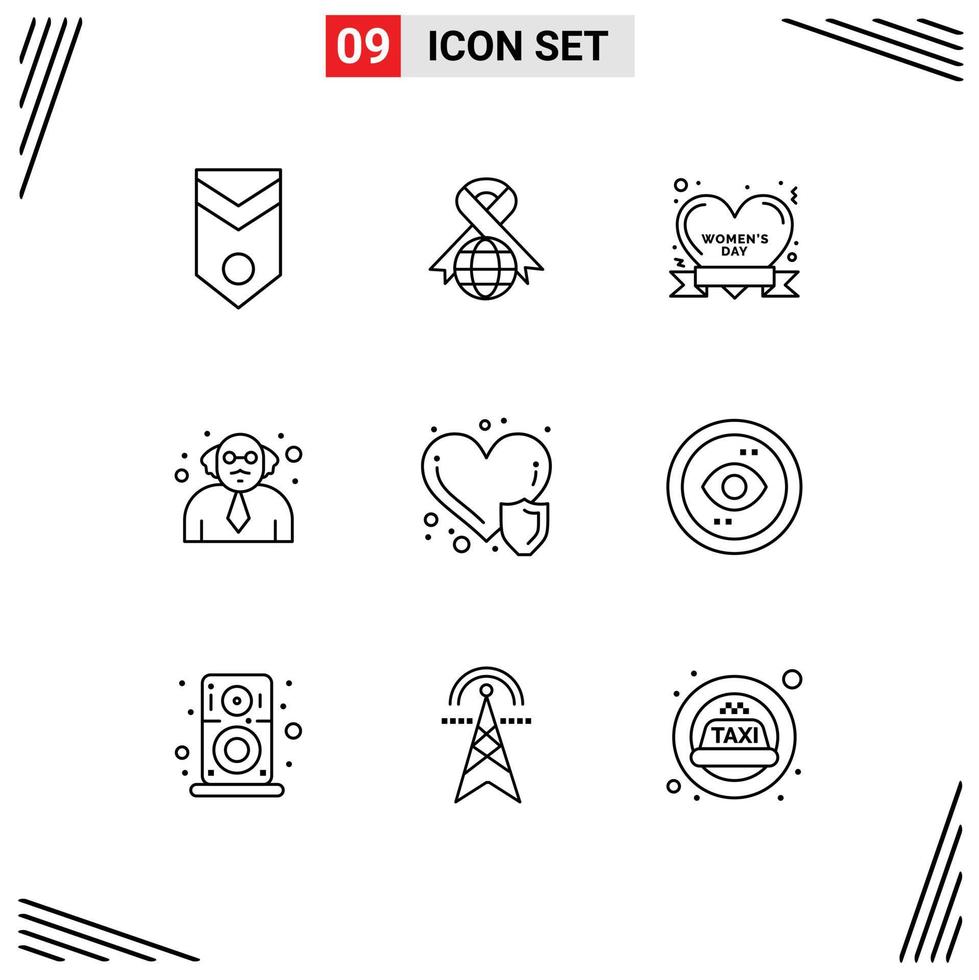 Outline Pack of 9 Universal Symbols of heart care education world teacher women day Editable Vector Design Elements