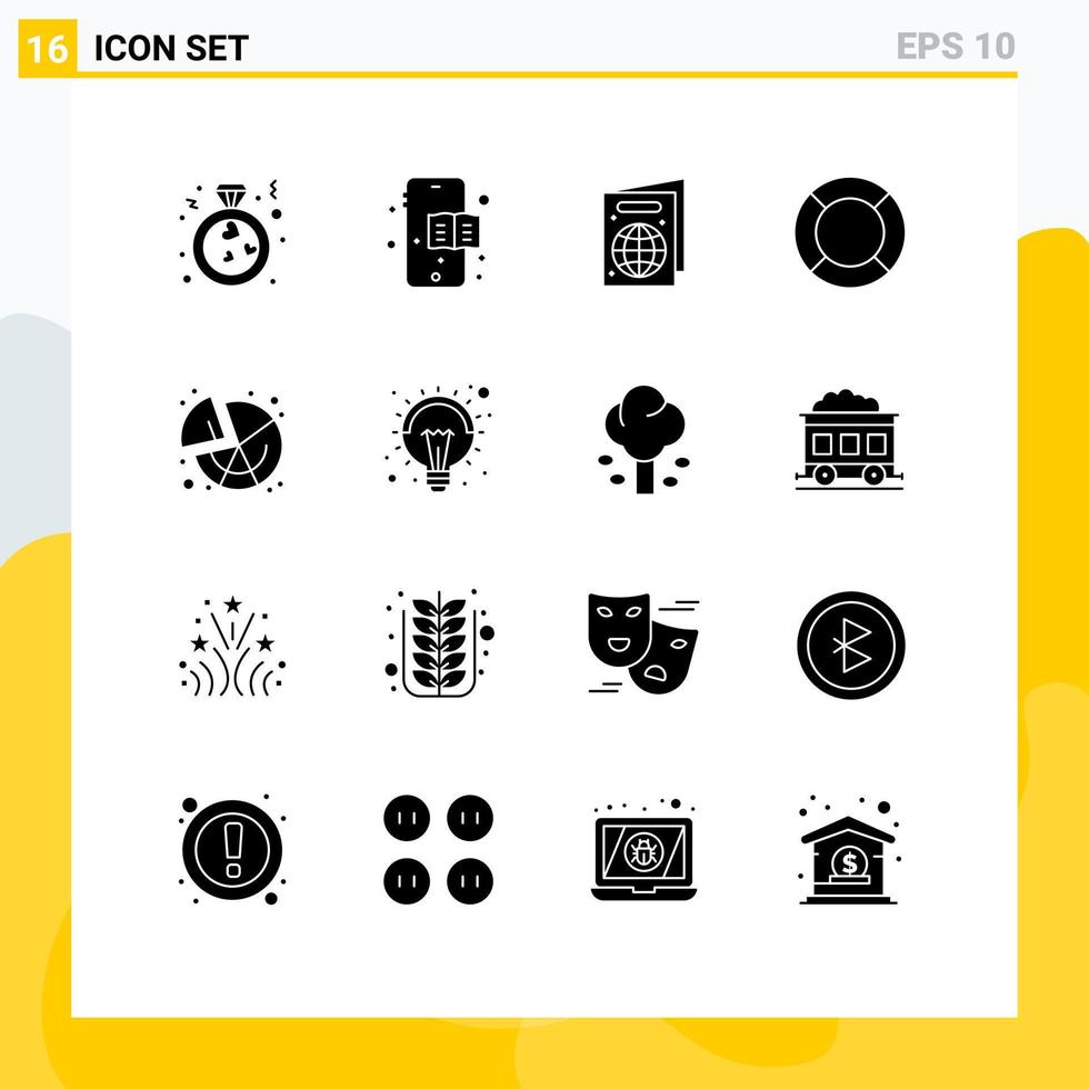 Set of 16 Modern UI Icons Symbols Signs for graph pie passport chart ui Editable Vector Design Elements