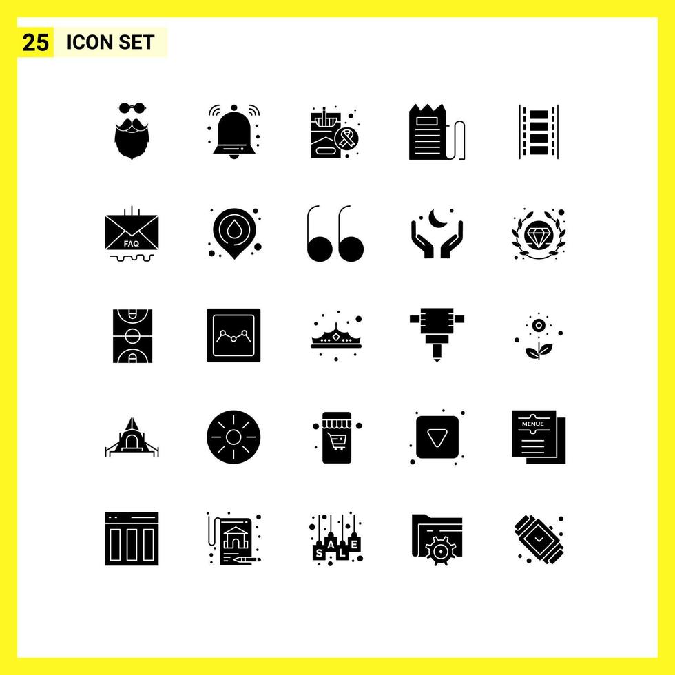 Set of 25 Vector Solid Glyphs on Grid for price invoice signal commerce smoking Editable Vector Design Elements