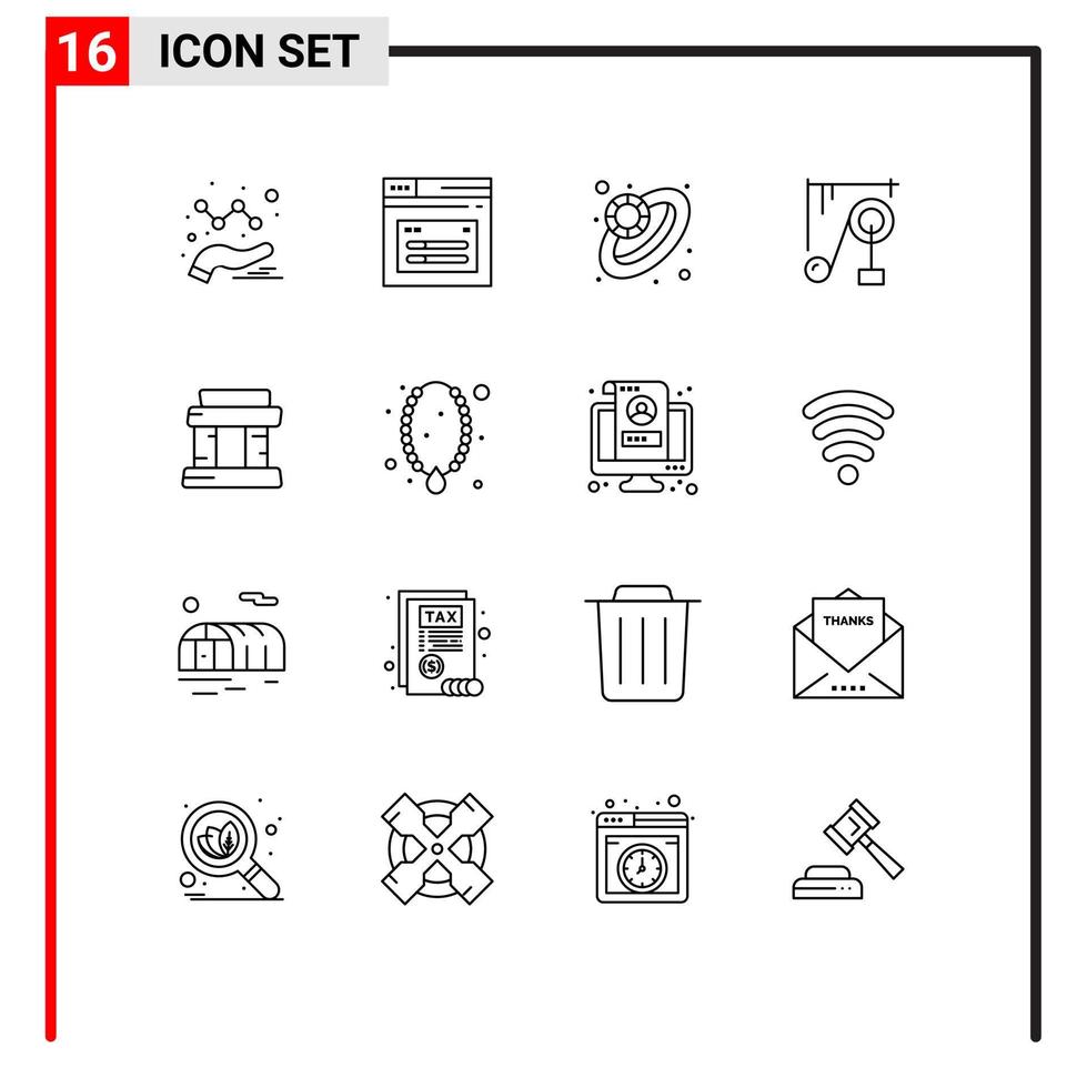User Interface Pack of 16 Basic Outlines of jewelry paris jewelry landmark science Editable Vector Design Elements