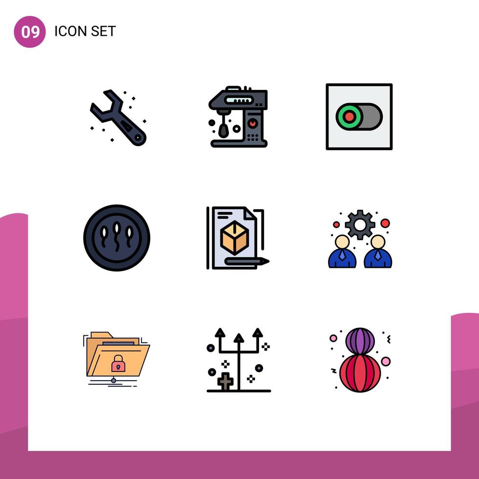9 User Interface Filledline Flat Color Pack of modern Signs and Symbols of box sperm mixer medicine cells Editable Vector Design Elements