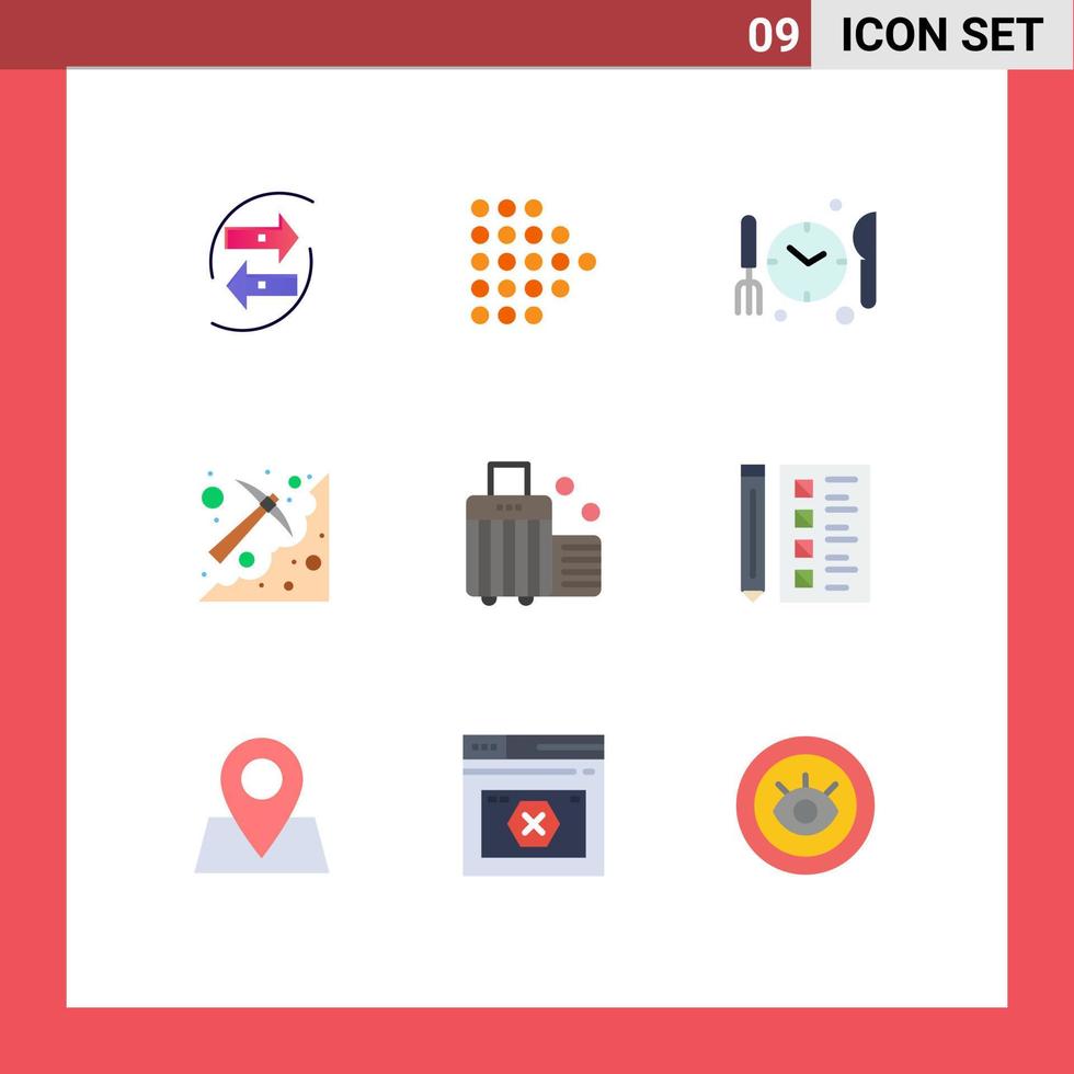 9 User Interface Flat Color Pack of modern Signs and Symbols of bag pick dotted mining cave Editable Vector Design Elements