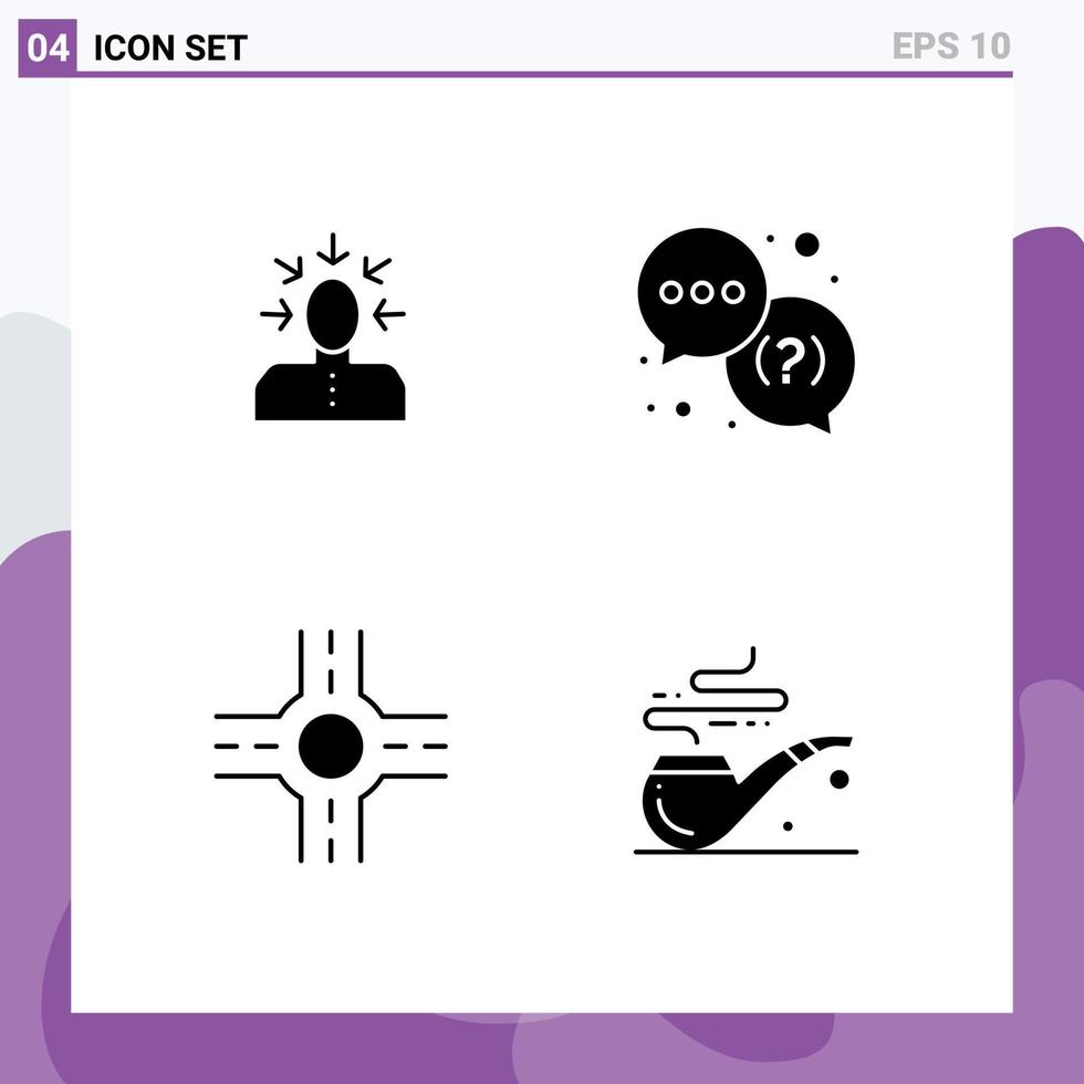 4 User Interface Solid Glyph Pack of modern Signs and Symbols of choice crossroad human question smoke Editable Vector Design Elements