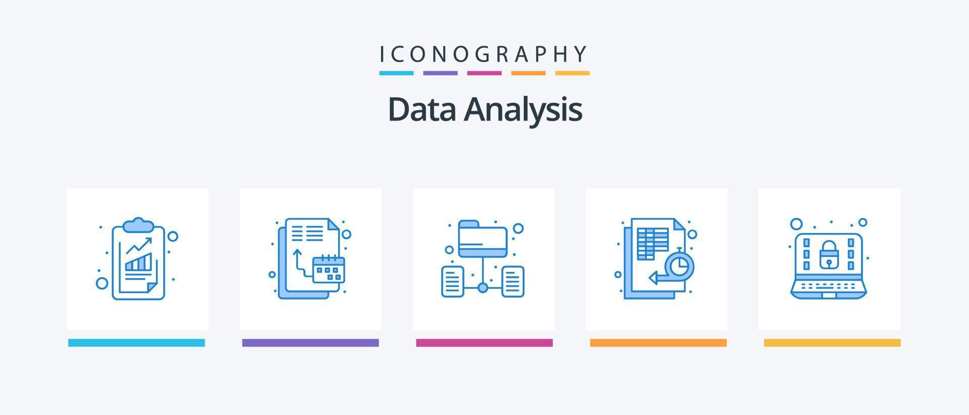 Data Analysis Blue 5 Icon Pack Including computer. time. data network. management. data. Creative Icons Design vector