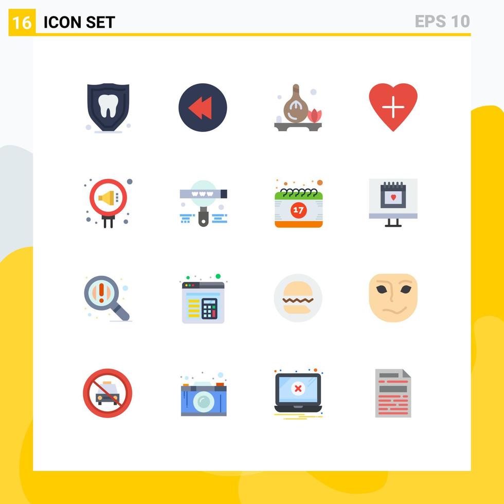 Universal Icon Symbols Group of 16 Modern Flat Colors of reputation public spa pr human heart Editable Pack of Creative Vector Design Elements