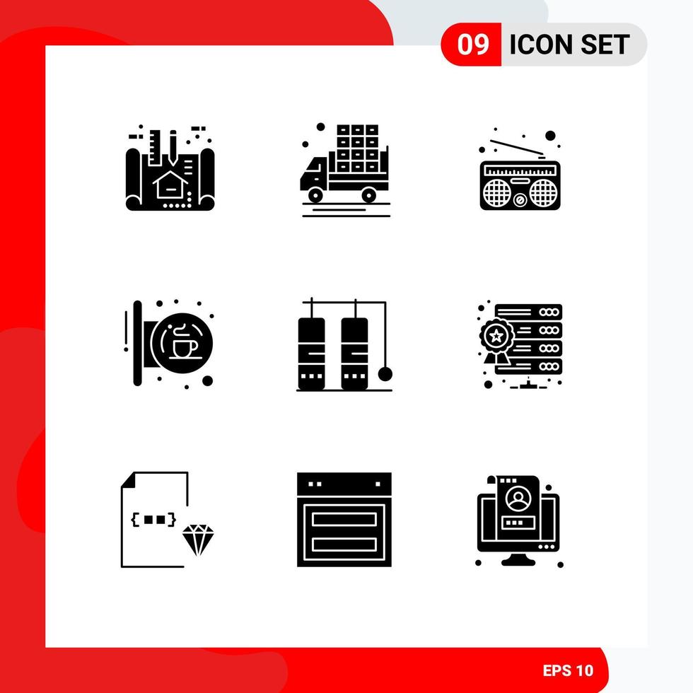 Pack of 9 creative Solid Glyphs of travel signal communication shop coffee Editable Vector Design Elements