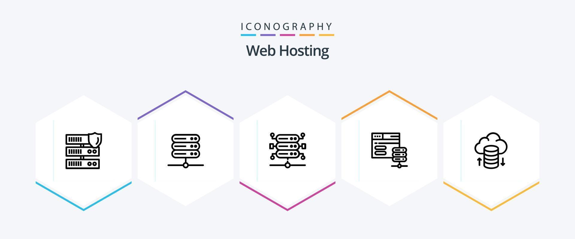 Web Hosting 25 Line icon pack including hosting network. cloud hosting . server. server vector