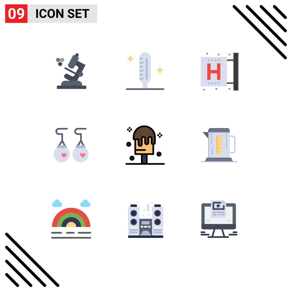 Mobile Interface Flat Color Set of 9 Pictograms of ice fashion disease clothing earrings Editable Vector Design Elements