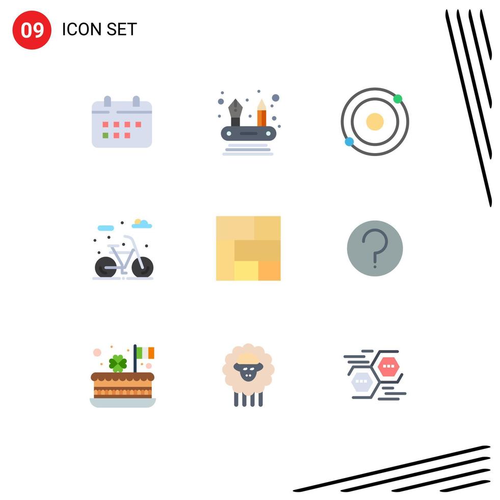 Mobile Interface Flat Color Set of 9 Pictograms of basic layout atom golden life Editable Vector Design Elements