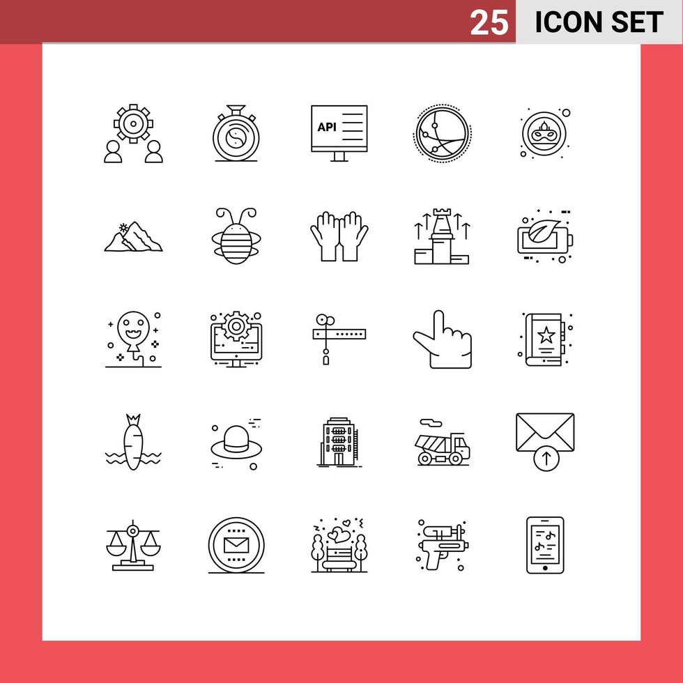 Set of 25 Modern UI Icons Symbols Signs for internet communication practice worldwide develop Editable Vector Design Elements