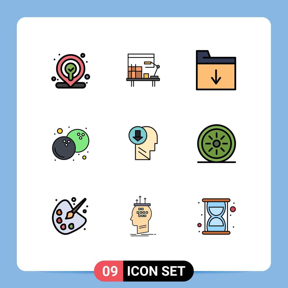 Pictogram Set of 9 Simple Filledline Flat Colors of down human folder head fruit Editable Vector Design Elements