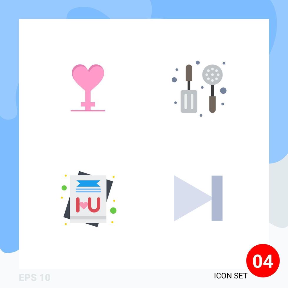4 Thematic Vector Flat Icons and Editable Symbols of heart end kitchen card last Editable Vector Design Elements