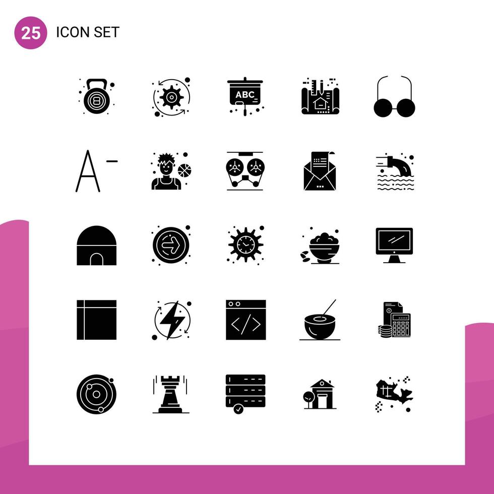 Stock Vector Icon Pack of 25 Line Signs and Symbols for view glasses projector scheme architecture Editable Vector Design Elements