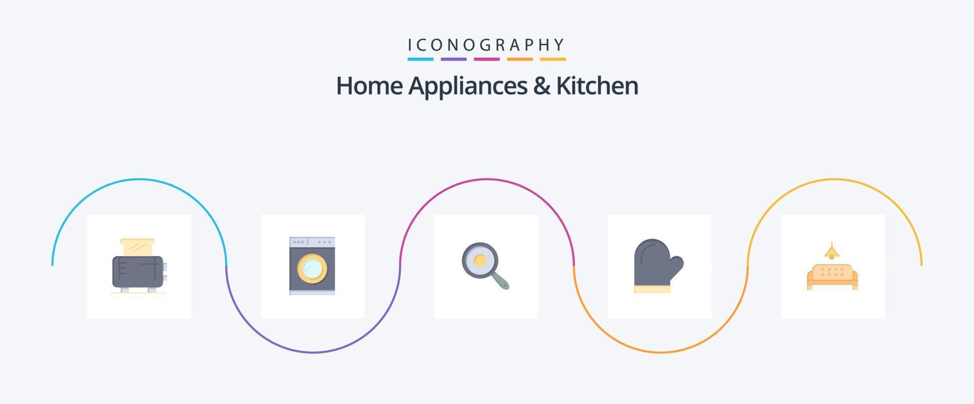 Home Appliances And Kitchen Flat 5 Icon Pack Including furniture. oven. frying. kitchen. potholder vector