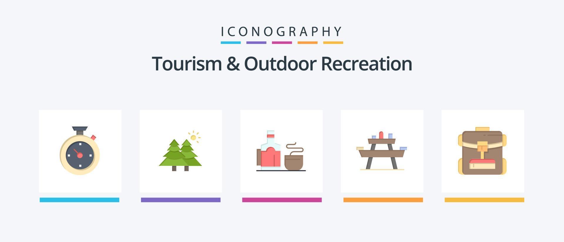 Tourism And Outdoor Recreation Flat 5 Icon Pack Including bag . seat. tea. park. bench. Creative Icons Design vector