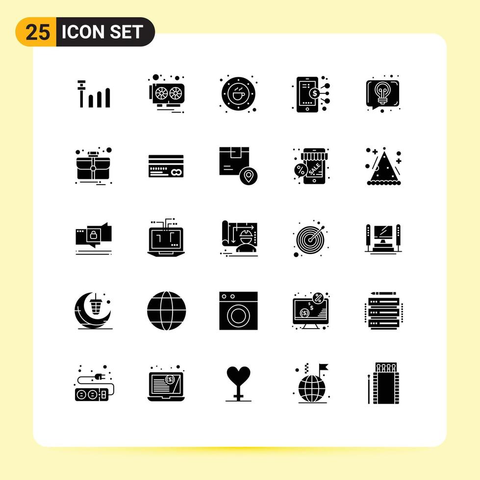 Set of 25 Modern UI Icons Symbols Signs for idea conversation coffee share business Editable Vector Design Elements