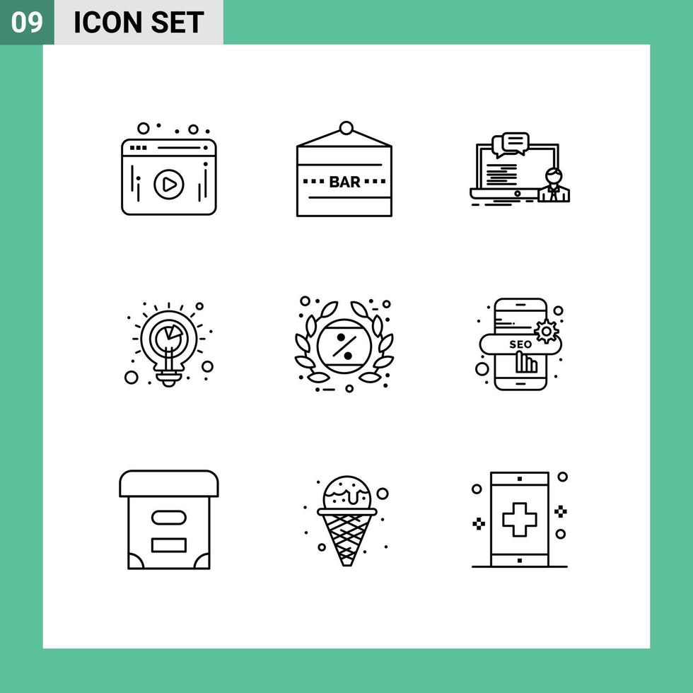 9 Outline concept for Websites Mobile and Apps tag ideas training solution chat Editable Vector Design Elements