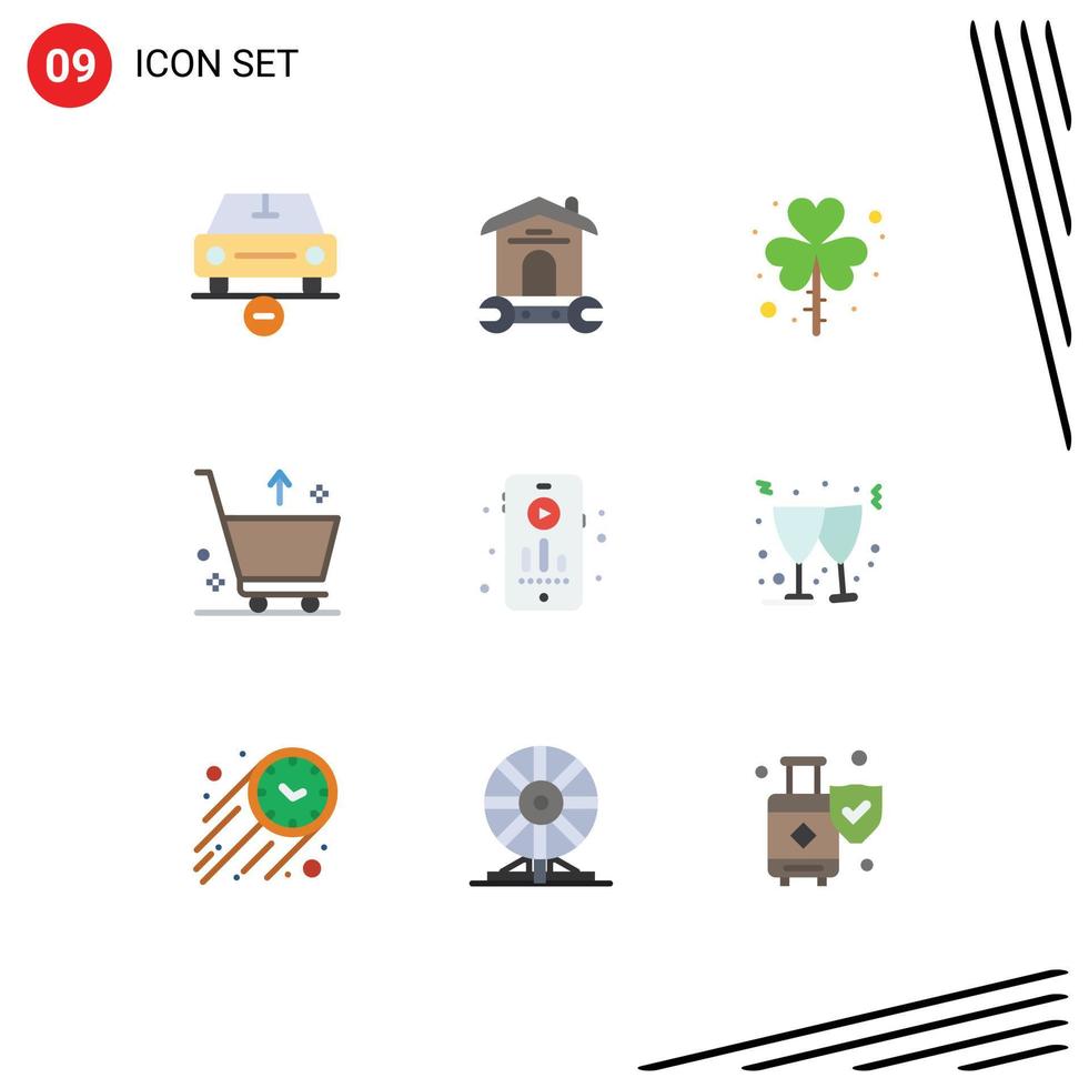 Flat Color Pack of 9 Universal Symbols of e cart tool shamrock patrick Editable Vector Design Elements