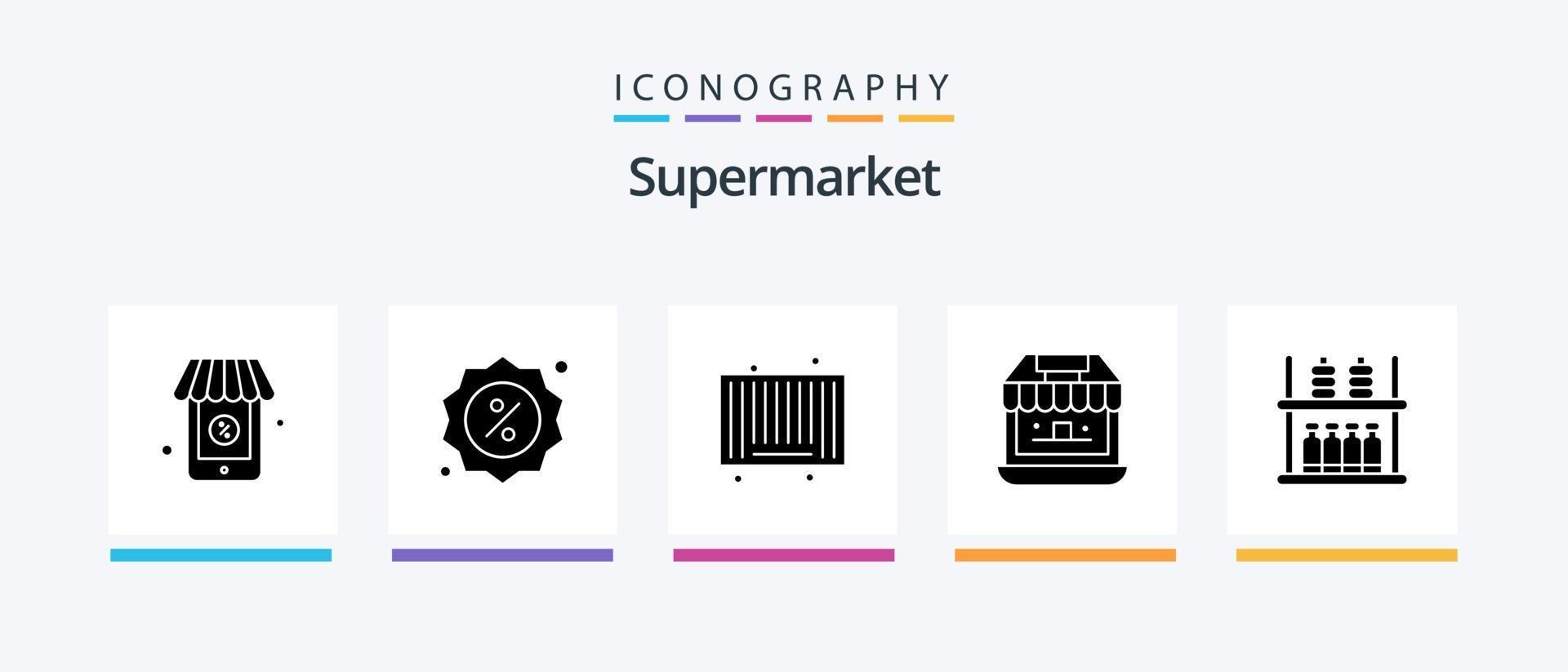 Supermarket Glyph 5 Icon Pack Including shelf. furniture. product. store. shop. Creative Icons Design vector
