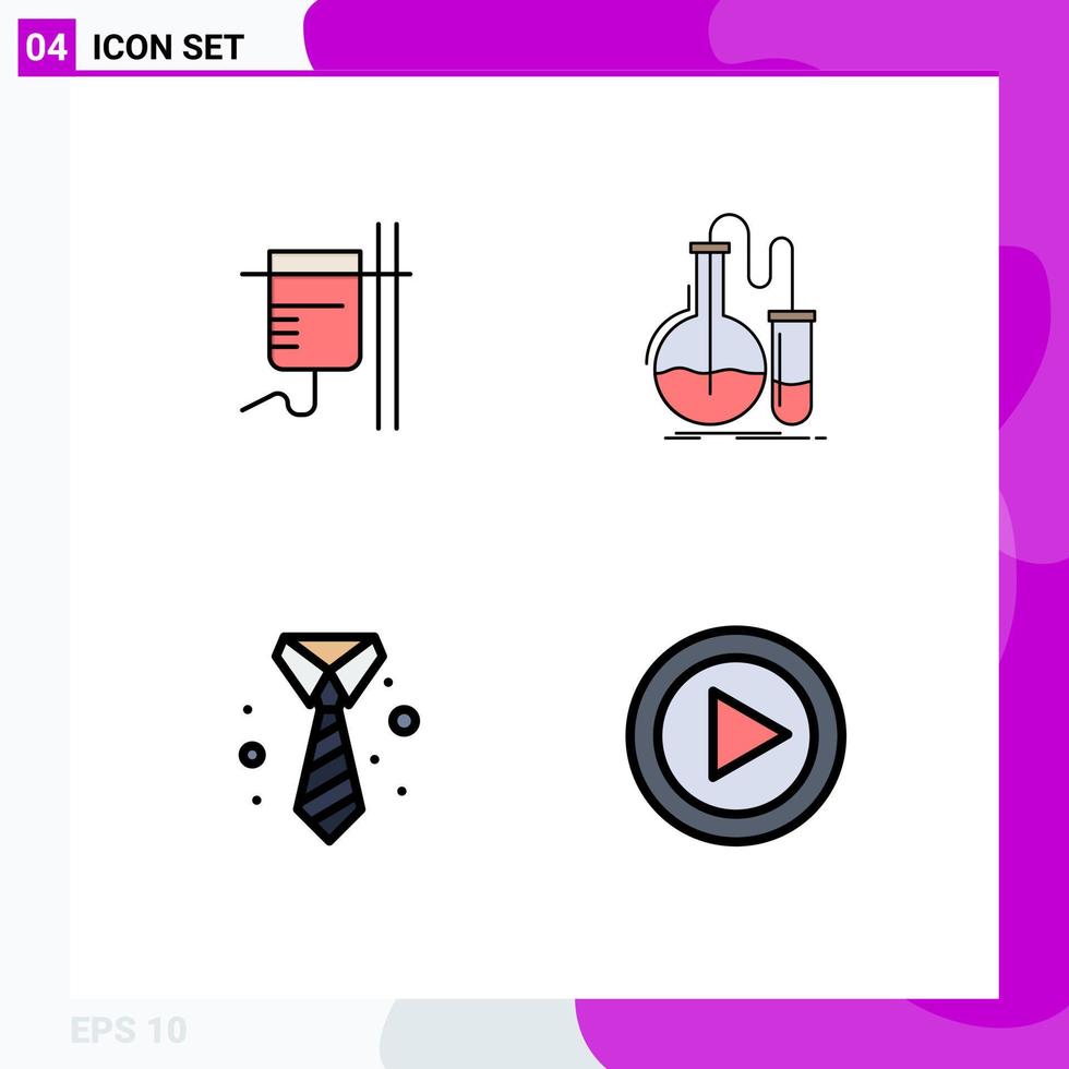 Pack of 4 Modern Filledline Flat Colors Signs and Symbols for Web Print Media such as healthcare business transfusion flask tie Editable Vector Design Elements