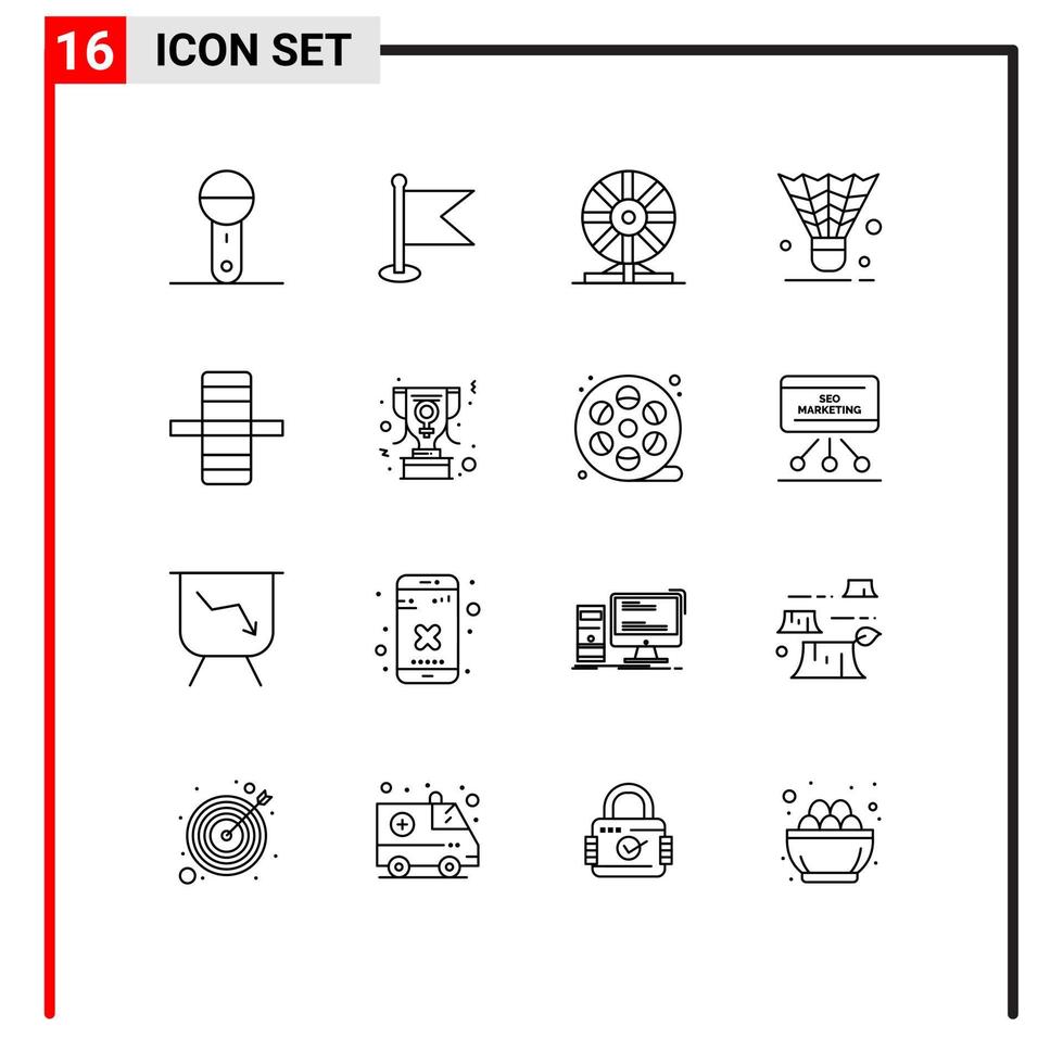 Modern Set of 16 Outlines and symbols such as shuttlecock cock world badminton laboratory Editable Vector Design Elements