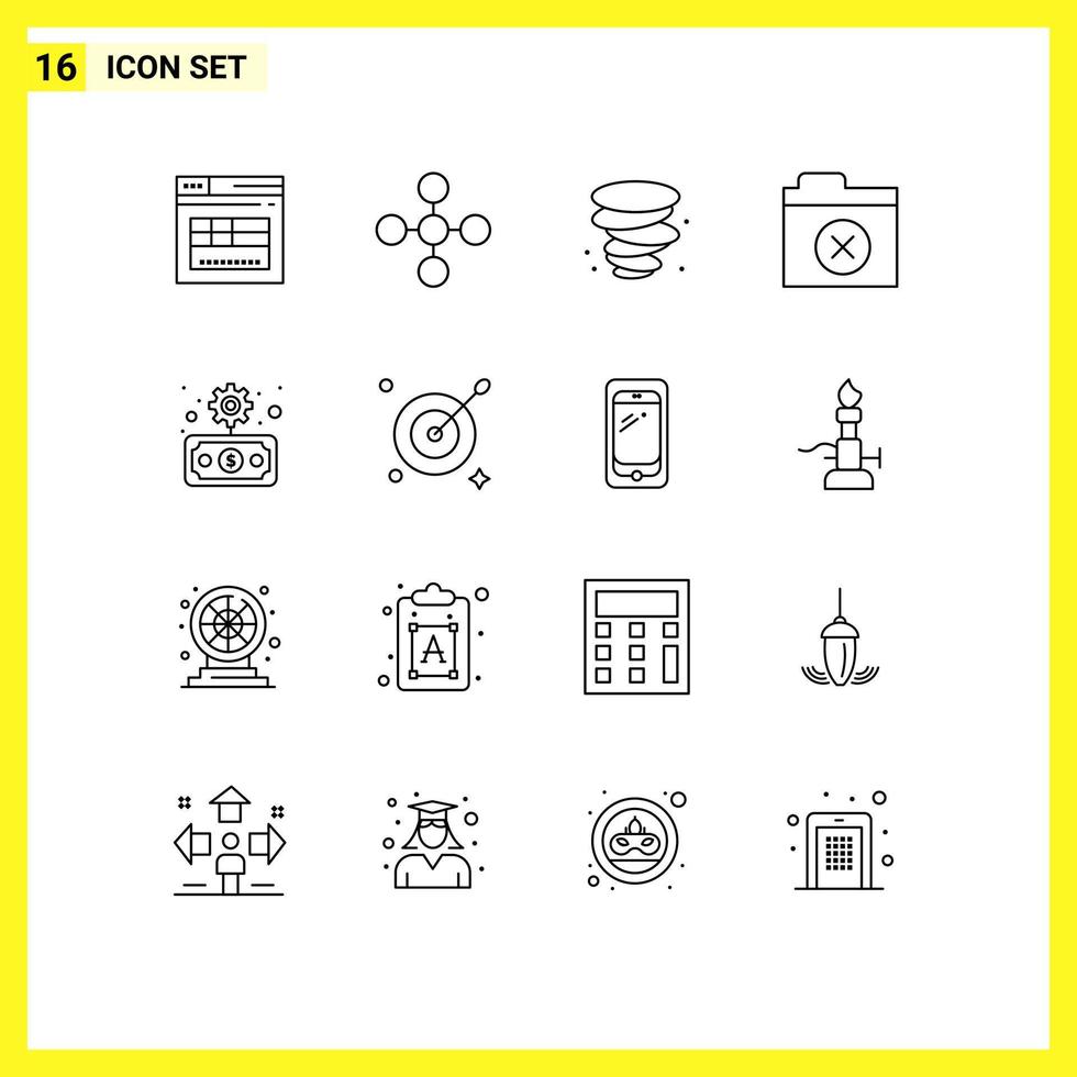 Group of 16 Outlines Signs and Symbols for transfer economy storm business files Editable Vector Design Elements