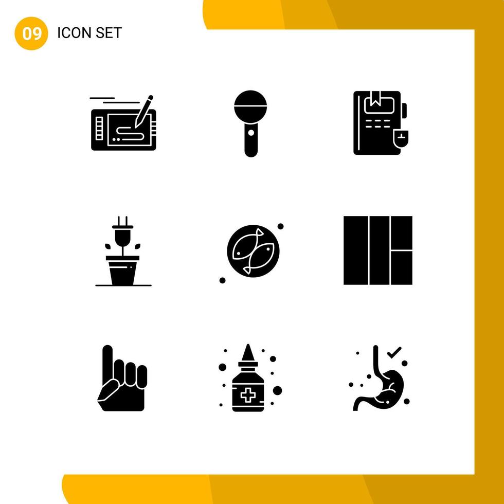 9 Creative Icons Modern Signs and Symbols of fish technology press plant knowledge Editable Vector Design Elements