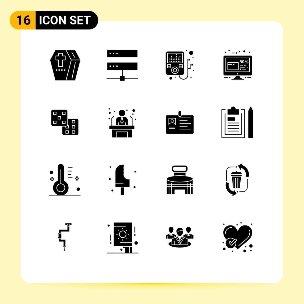 Stock Vector Icon Pack of 16 Line Signs and Symbols for dice percentage hosting friday discount Editable Vector Design Elements