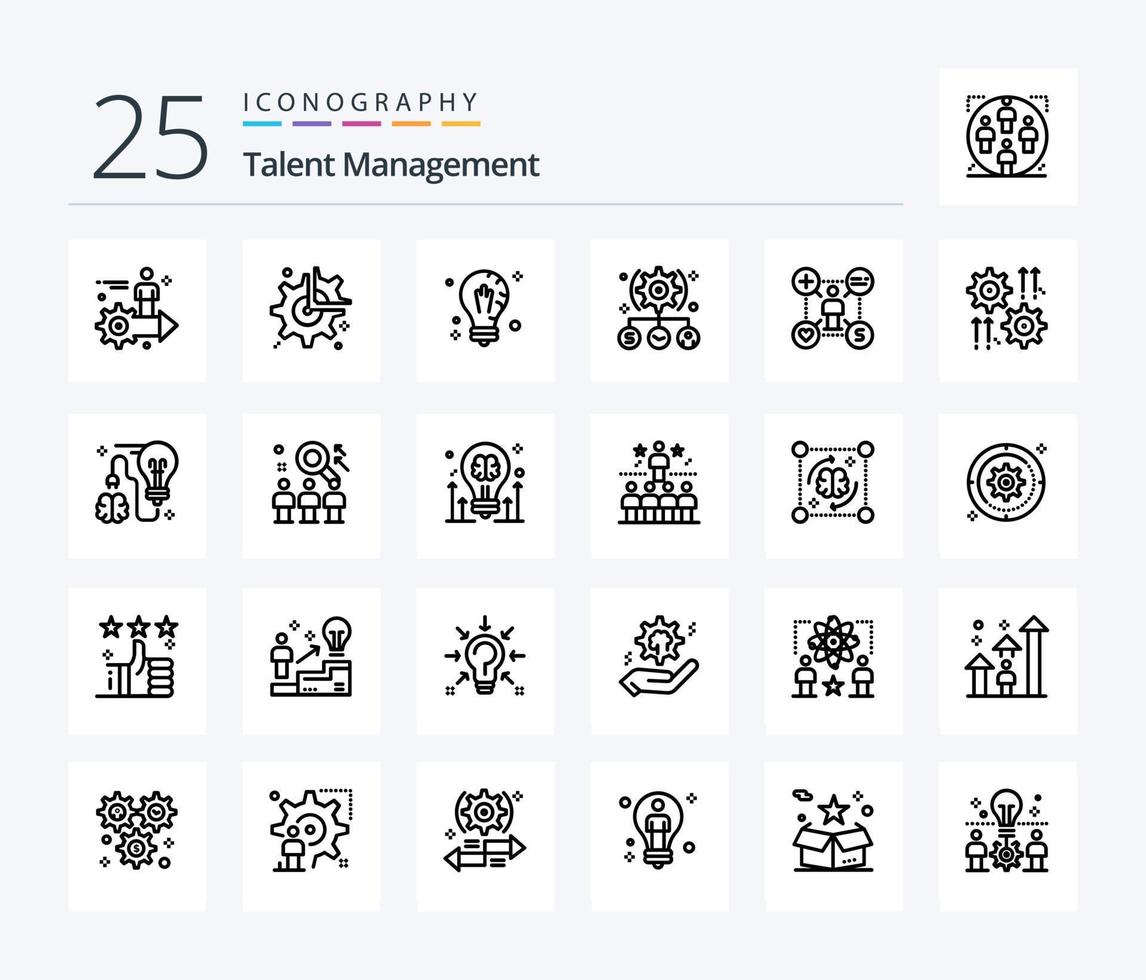 Talent Management 25 Line icon pack including user. task. break. light. idea vector