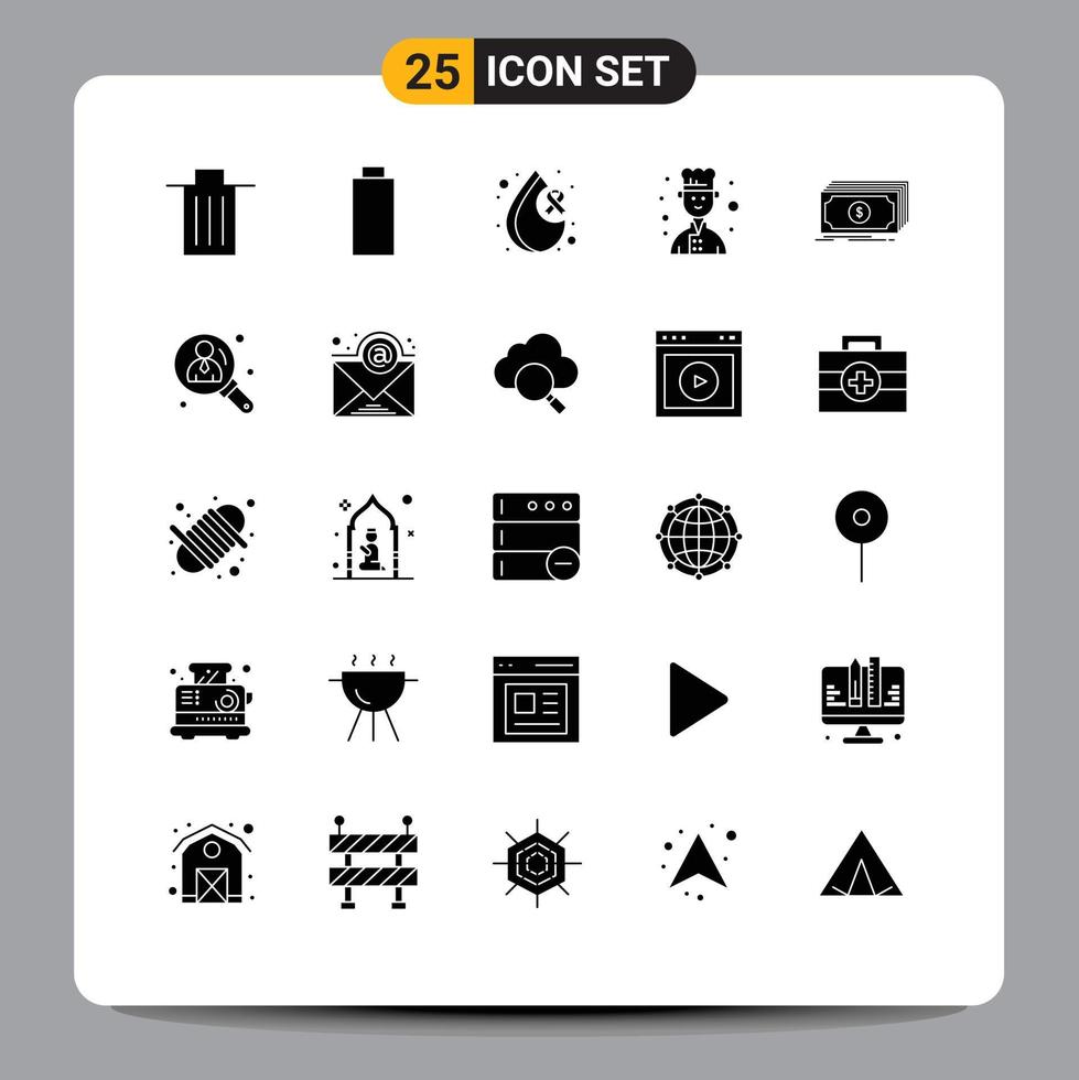 25 Creative Icons Modern Signs and Symbols of finance cash blood cook avatar Editable Vector Design Elements