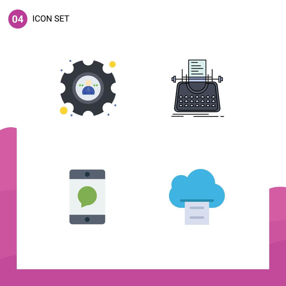 Group of 4 Flat Icons Signs and Symbols for management communication article typewriter message Editable Vector Design Elements