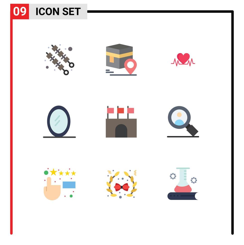 Set of 9 Modern UI Icons Symbols Signs for sports flags heartbeat arena interior Editable Vector Design Elements