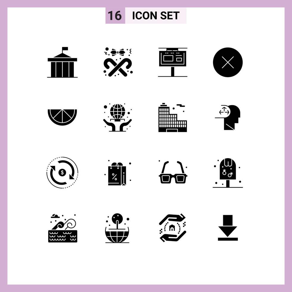 16 Thematic Vector Solid Glyphs and Editable Symbols of media player error christmas branding sign board Editable Vector Design Elements