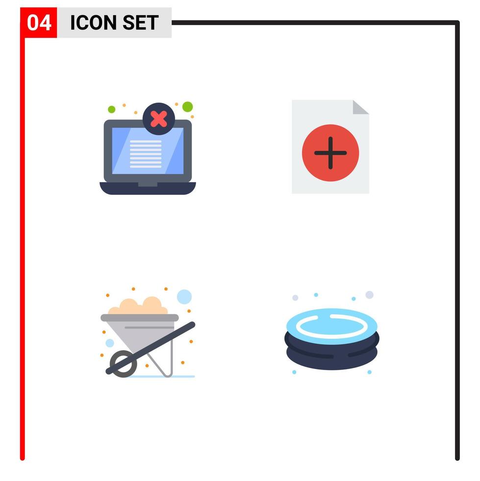 Mobile Interface Flat Icon Set of 4 Pictograms of display wheelbarrow threat new swim Editable Vector Design Elements