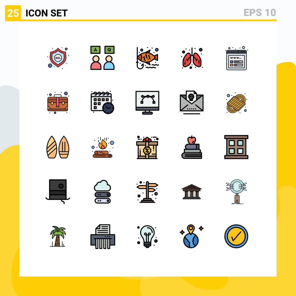 Set of 25 Modern UI Icons Symbols Signs for wireframe mockup fishing medical health Editable Vector Design Elements