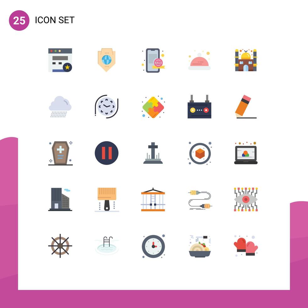 Flat Color Pack of 25 Universal Symbols of ramadan mosque marketing toddler baby Editable Vector Design Elements