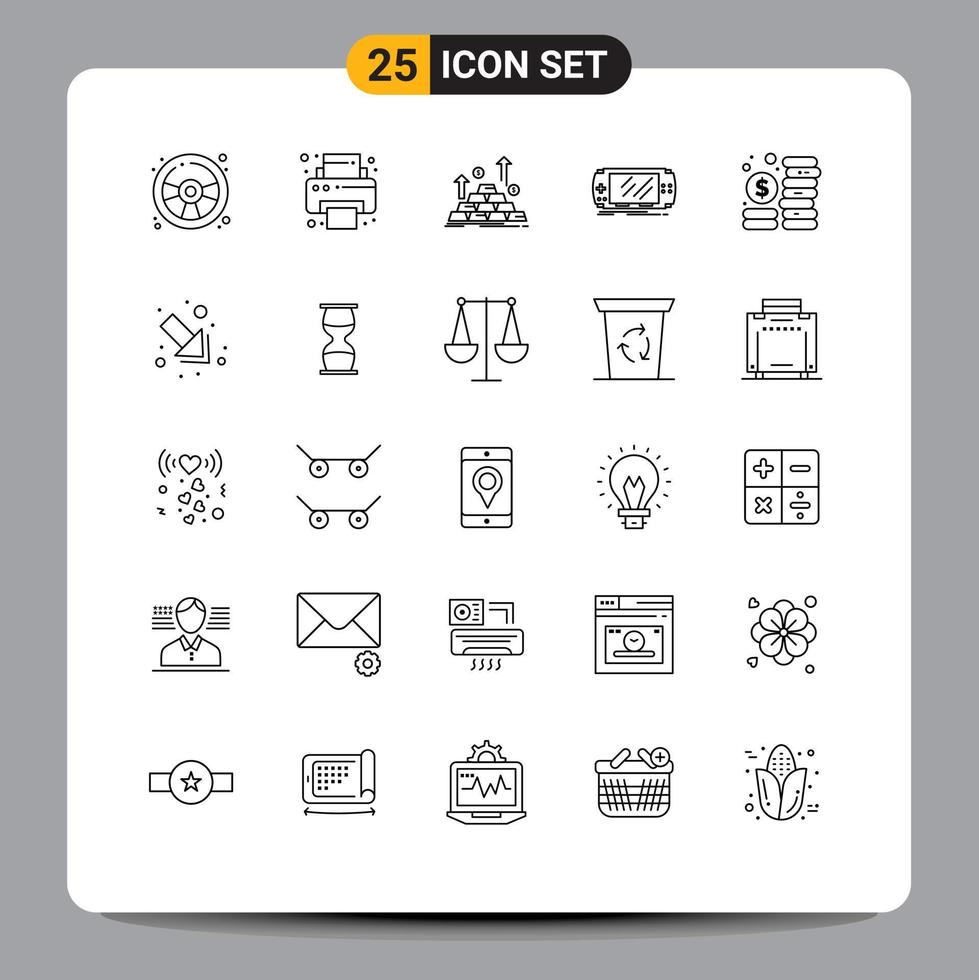 Group of 25 Modern Lines Set for budget gaming coin game console Editable Vector Design Elements