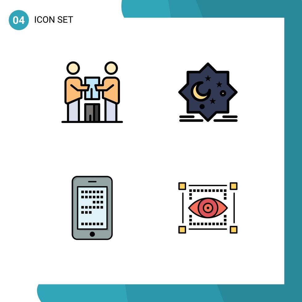 Pack of 4 creative Filledline Flat Colors of business new partnership cresent education Editable Vector Design Elements