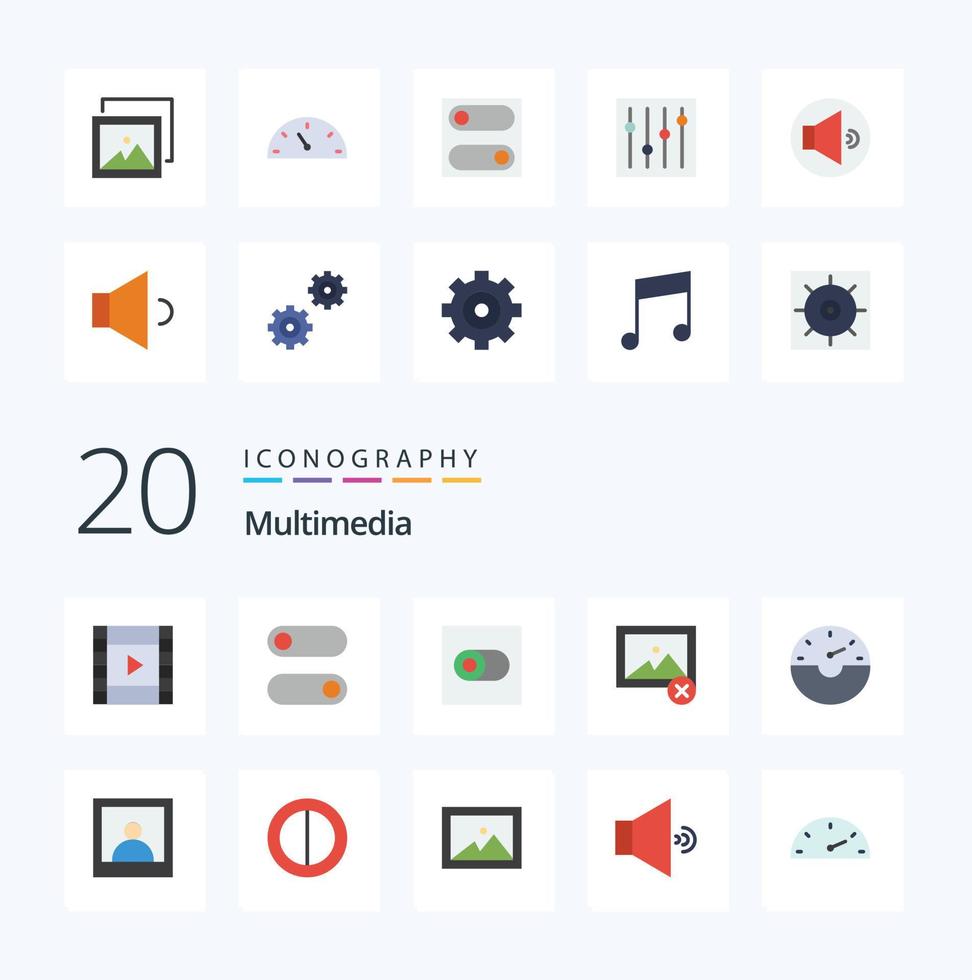 20 Multimedia Flat Color icon Pack like image contrast photo colors man vector