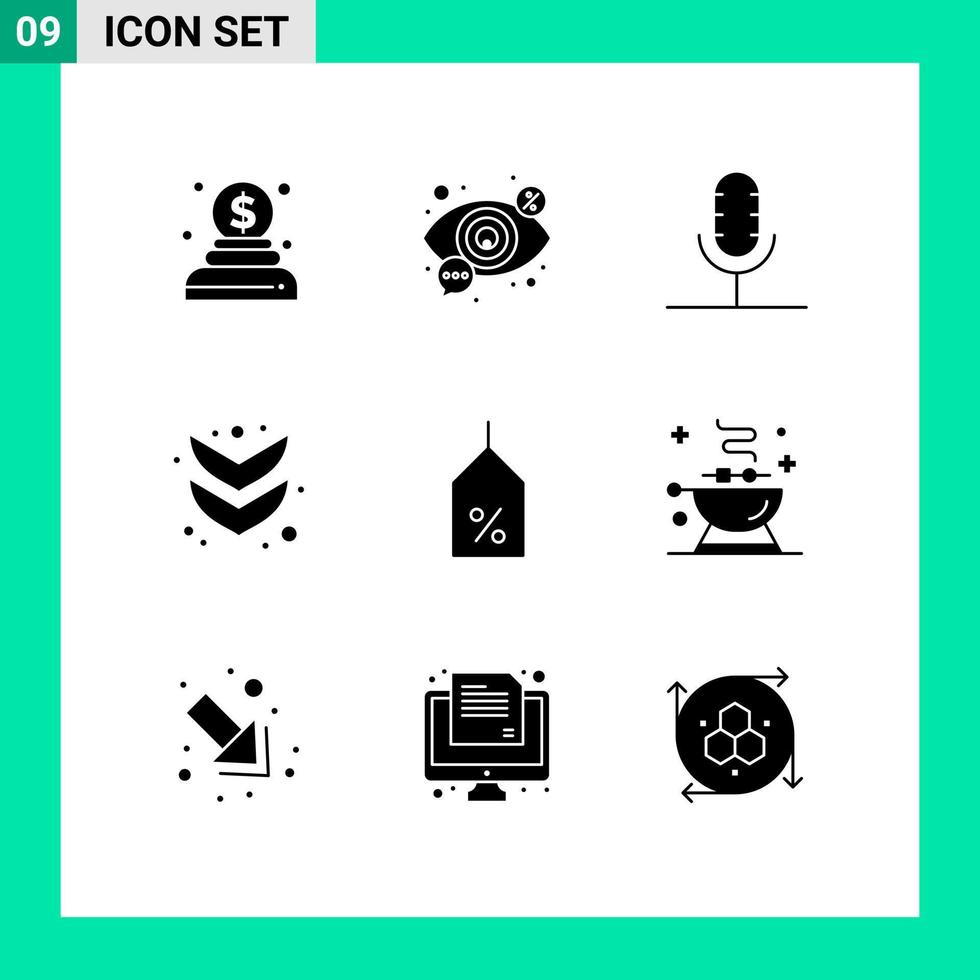 Solid Glyph Pack of 9 Universal Symbols of label full audio down record Editable Vector Design Elements