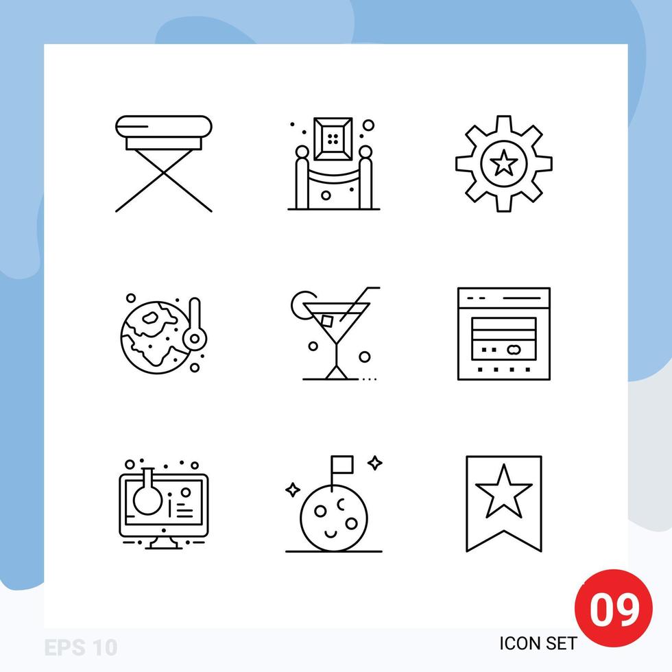 Set of 9 Modern UI Icons Symbols Signs for therm energy hr ecology skill Editable Vector Design Elements