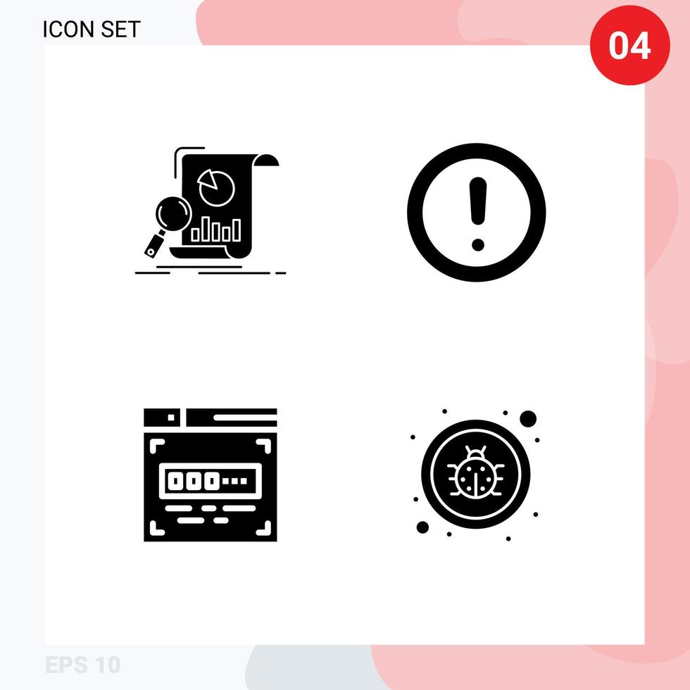 Universal Icon Symbols Group of 4 Modern Solid Glyphs of analysis support financial info coder Editable Vector Design Elements