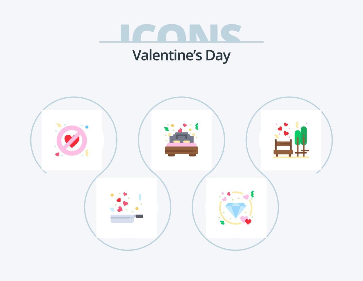 Valentines Day Flat Icon Pack 5 Icon Design. love. wedding. adultery. married. bed vector