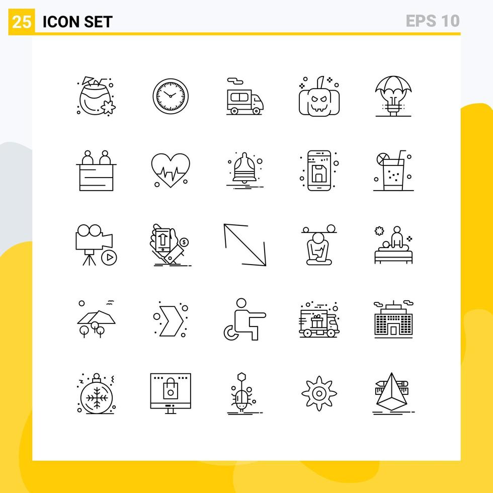 Universal Icon Symbols Group of 25 Modern Lines of idea copyright delivery proteced ideas pumpkin Editable Vector Design Elements